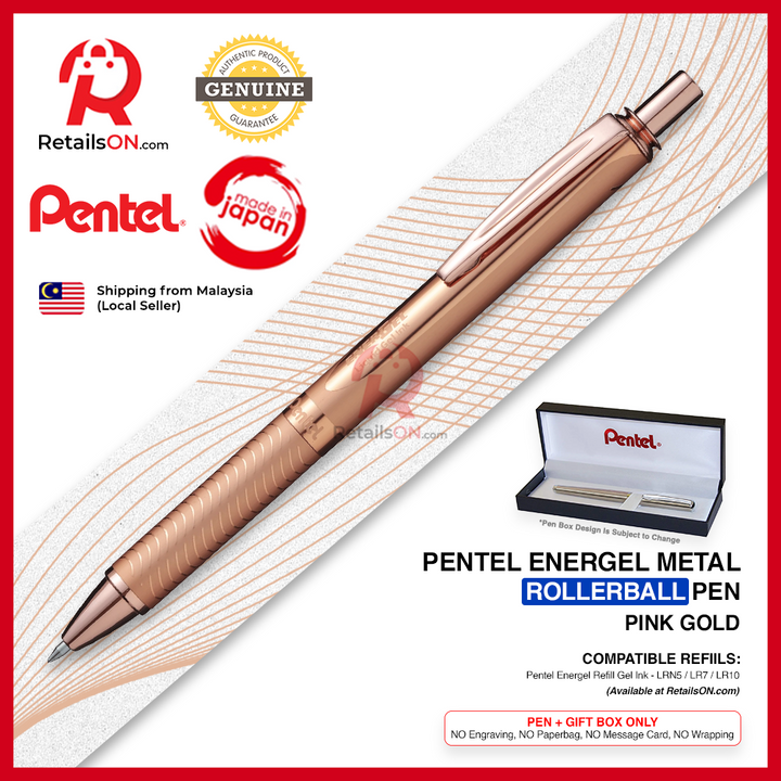 Pentel Energel Metal Rollerball Pen - Metallic Pink Gold / BL407 - Energel LR7 refill [RetailsON]