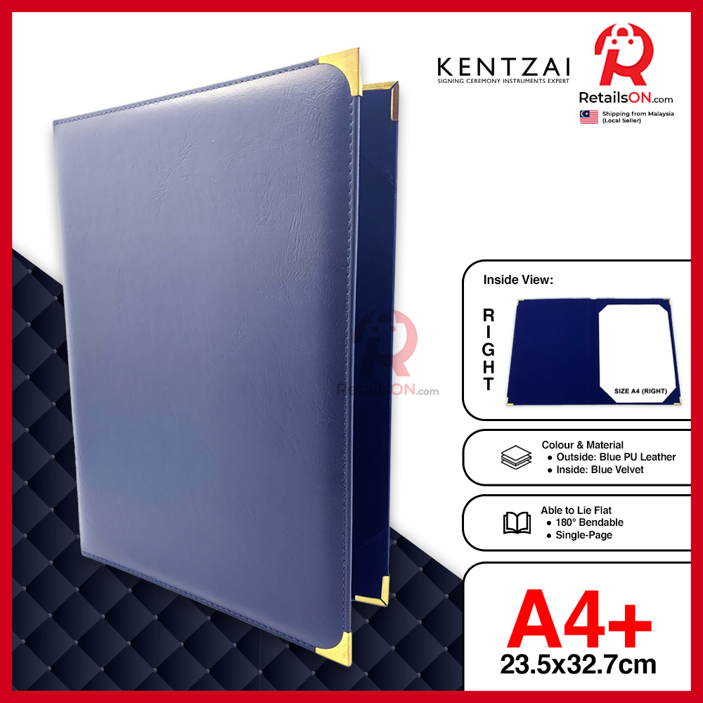 KENTZAI Signing Ceremony Folder -  A4 Doc Holder PU Leather - Blue / Majlis Menandatangani Perjanjian MOU Memorandum