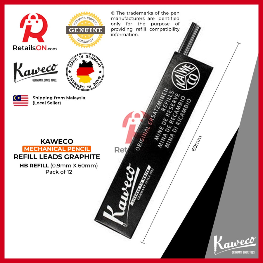 Kaweco Graphite Lead 0.9mm HB | Pencil Lead for Mechanical Pencil 0.9MM X 60MM - [1 Pack of 12pcs Lead] | (ORIGINAL) - RetailsON.com (Premium Retail Collections)