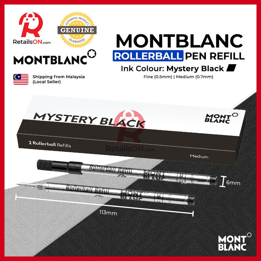 Montblanc Rollerball Refill (2 Per Pack) Mystery Black (ORIGINAL) / Rollerball Pen Refill - RetailsON.com (Premium Retail Collections)