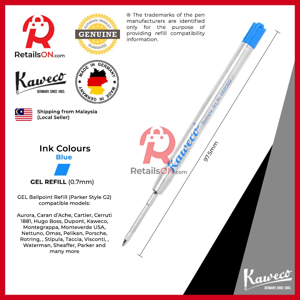 Kaweco Ceramic Gel Ink G2 Rollerball Pen Refill - Blue, Standard Parker  Style G2 Refill 1pc (ORIGINAL)