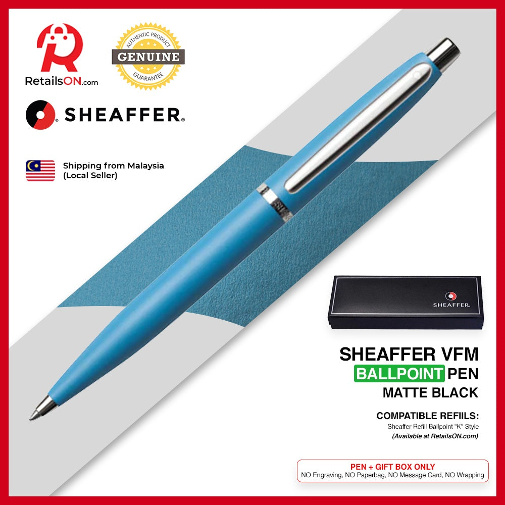 Sheaffer VFM Ballpoint Pen - Chilled Blue Chrome Trim (with Black