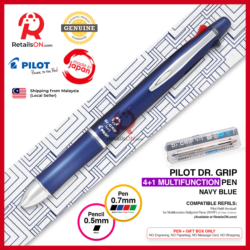 Pilot Dr. Grip 41 4 Color 0.7 mm Ballpoint Multi Pen 0.5 mm Pencil - Silver
