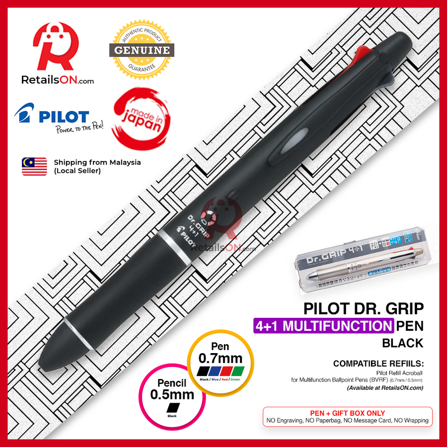 Pilot Dr. Grip Multifunction Pen with Pencil (4+1) - 0.7mm (F) - Black / Dr Grip / {ORIGINAL} / [RetailsON] - RetailsON.com (Premium Retail Collections)