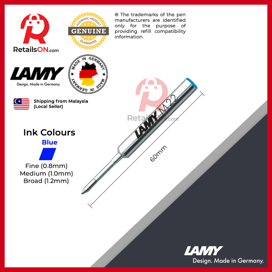LAMY M22 Compact Ballpoint Pen Refill - Blue / Refill for LAMY Pico, Scribble [1pc] (ORIGINAL) - RetailsON.com (Premium Retail Collections)