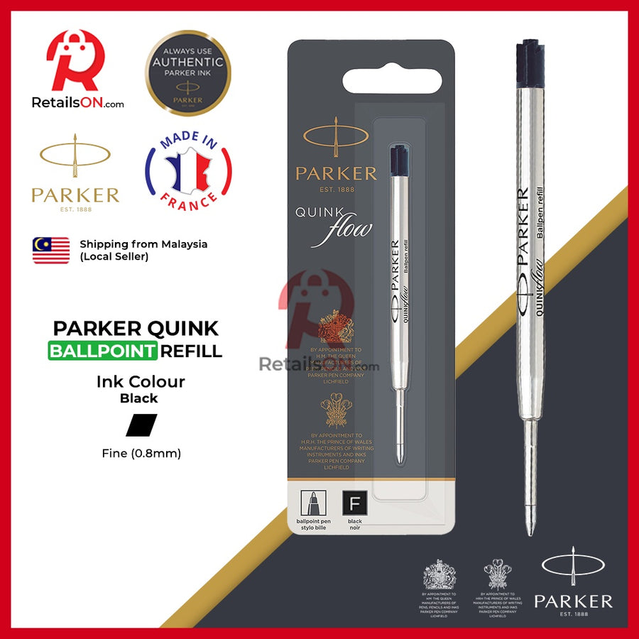 Parker Refill Ballpoint Black - Fine (F) (Quinkflow) / Ball Point Pen Refill 1pc Black (ORIGINAL) - RetailsON.com (Premium Retail Collections)