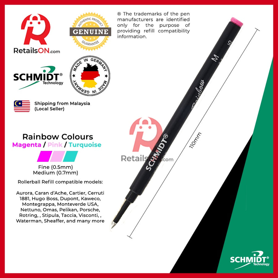 Schmidt Refill 888 Ceramic for Rollerball Pens - Rainbow | Compatible with Hugo Boss®, Cerruti®, Sheaffer®, Waterman® - RetailsON.com (Premium Retail Collections)