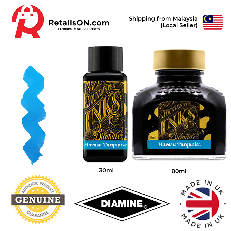 Diamine Ink Bottle (30ml / 80ml) - Havasu Turquoise / Fountain Pen Ink Bottle 1pc (ORIGINAL) / [RetailsON] - RetailsON.com (Premium Retail Collections)