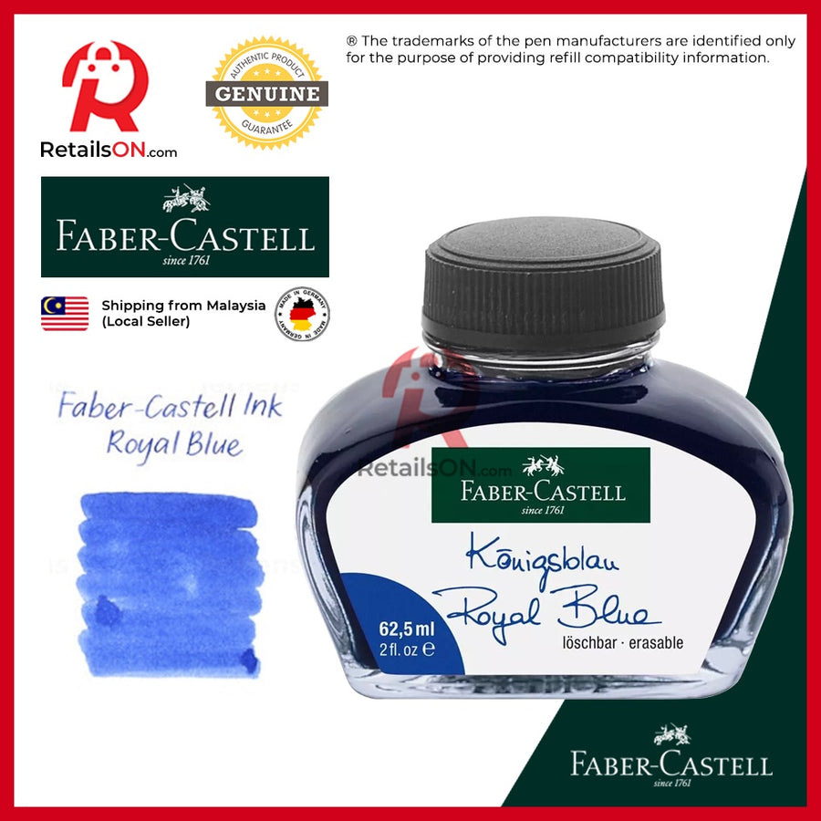 Faber-Castell Ink Bottle (62.5ml) - Royal Blue / Faber Castell Fountain Pen Ink Bottle 1pc (ORIGINAL) / [RetailsON] - RetailsON.com (Premium Retail Collections)