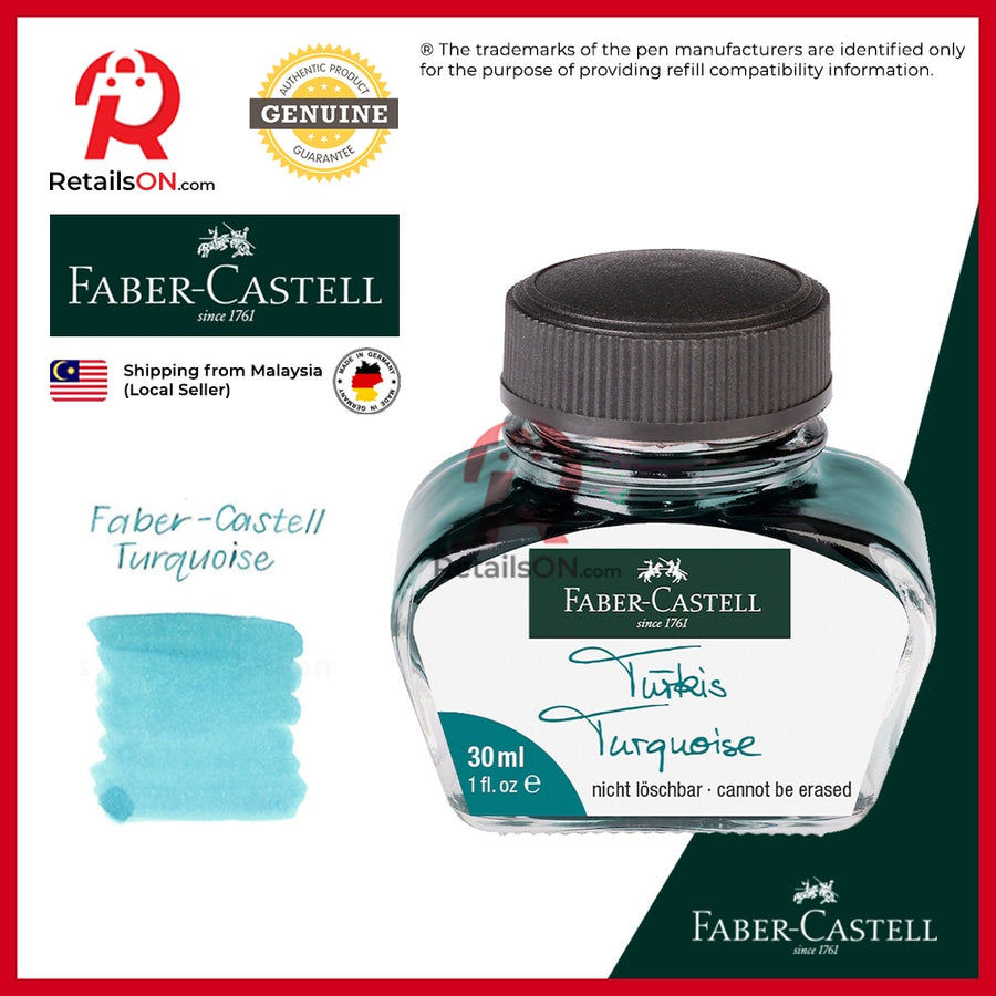 Faber-Castell Ink Bottle (30ml) - Turquoise / Faber Castell Fountain Pen Ink Bottle 1pc (ORIGINAL) / [RetailsON] - RetailsON.com (Premium Retail Collections)
