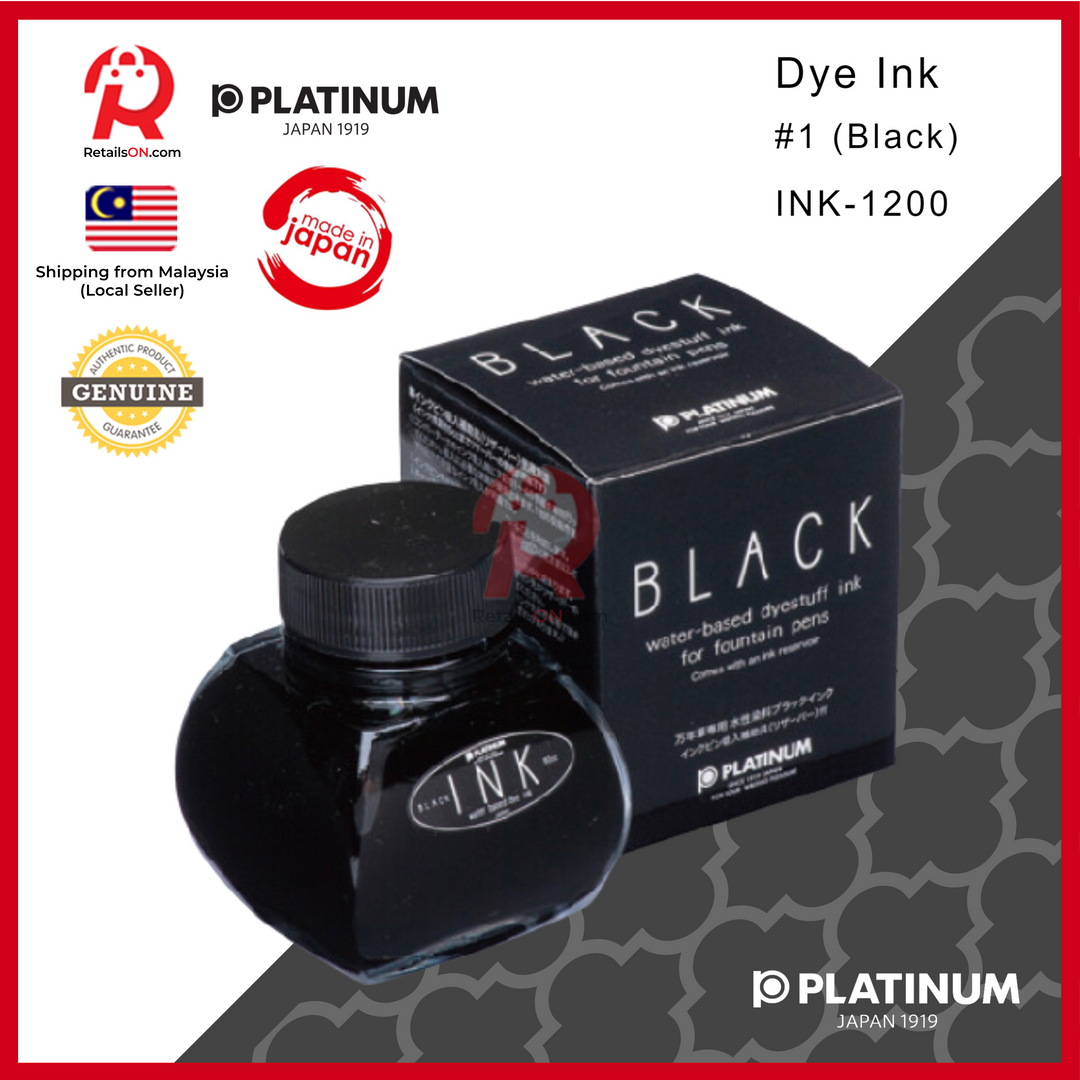 Platinum Dye Ink Bottle 60ml – #1 Black / Fountain Pen Ink Bottle 1pc (ORIGINAL) / [RetailsON]