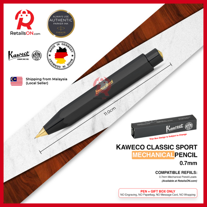 Kaweco Classic SPORT Mechanical Pencil - Black Gold Trim (0.7mm) / {ORIGINAL} / [RetailsON]