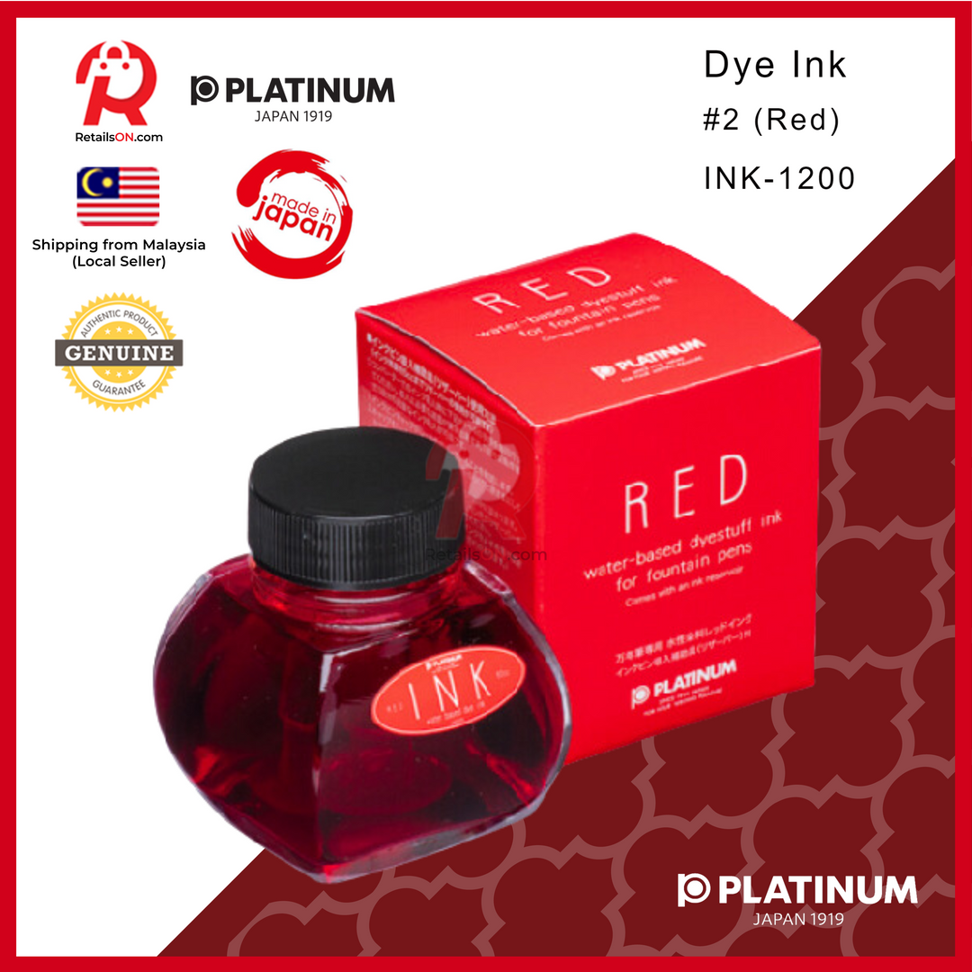 Platinum Dye Ink Bottle 60ml – #2 Red / Fountain Pen Ink Bottle 1pc (ORIGINAL) / [RetailsON]