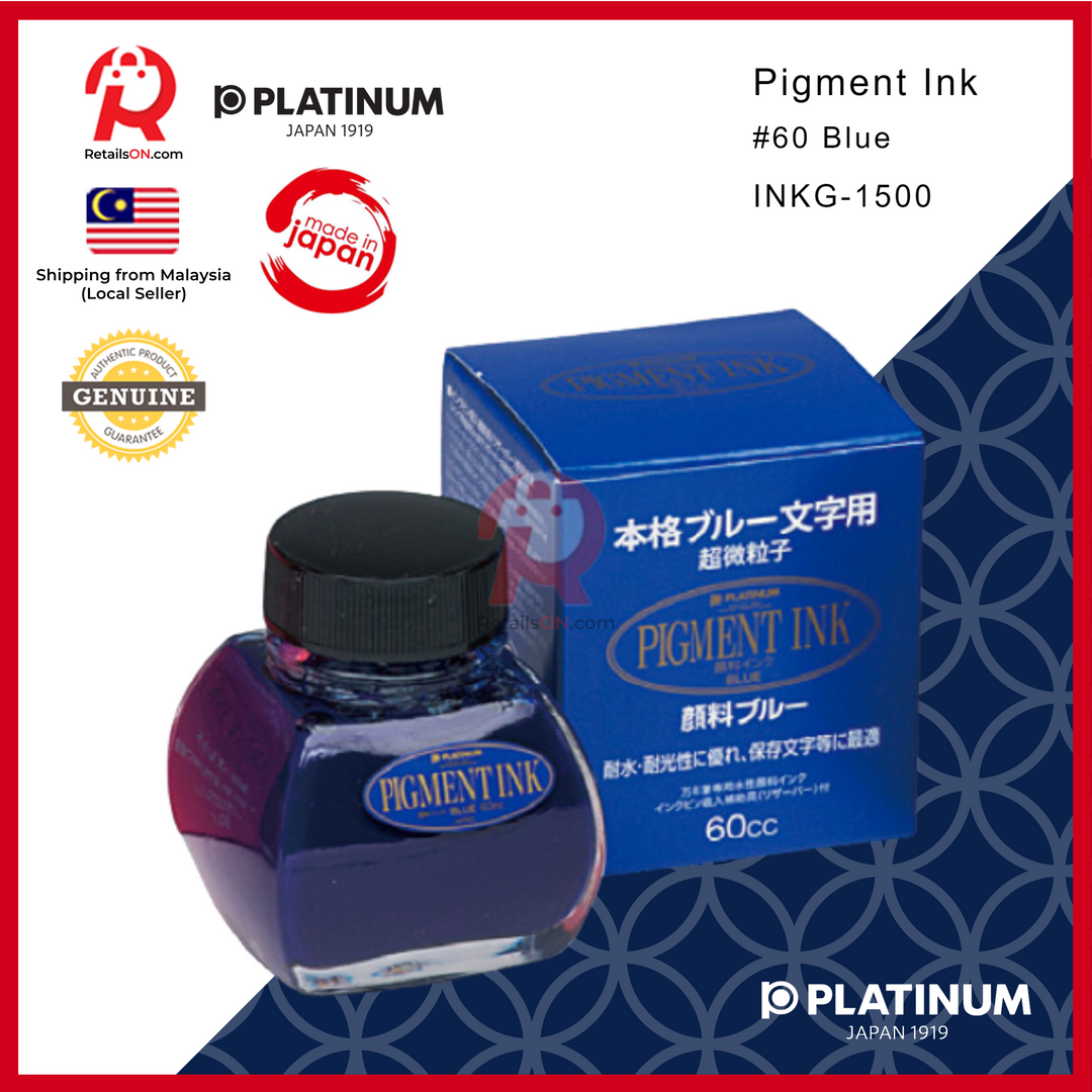 Platinum Pigment Ink Bottle 60ml – #60 Blue / Fountain Pen Ink Bottle 1pc (ORIGINAL) / [RetailsON]