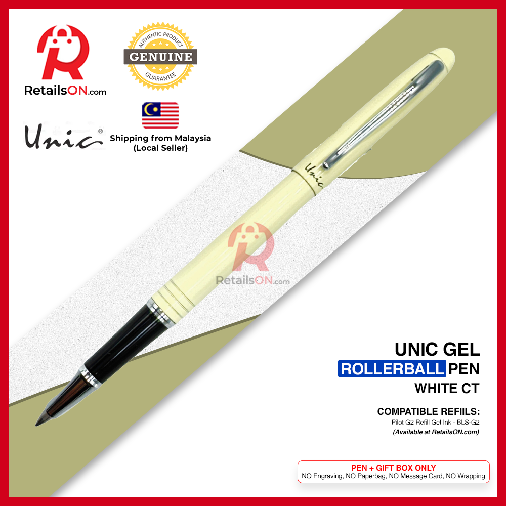 Pilot Unic Slim Rollerball Pen - Cream White CT (1117CWR) / using Pilot G2 Refill - BLS-G2 / [RetailsON]