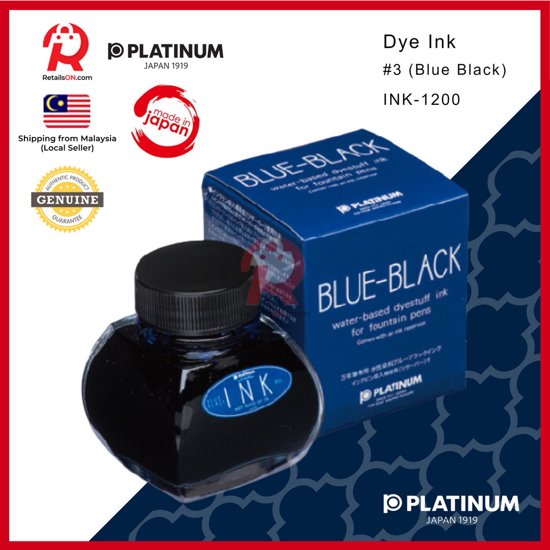 Platinum Dye Ink Bottle 60ml – #3 Blue Black / Fountain Pen Ink Bottle 1pc (ORIGINAL) / [RetailsON]