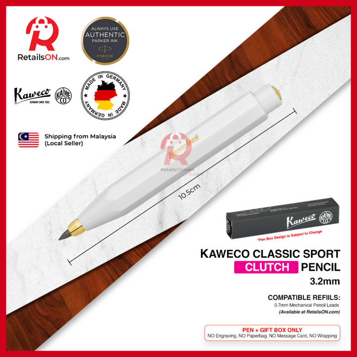 Kaweco Classic SPORT CLUTCH Pencil - White Gold Trim (3.2mm) / {ORIGINAL} / [RetailsON]