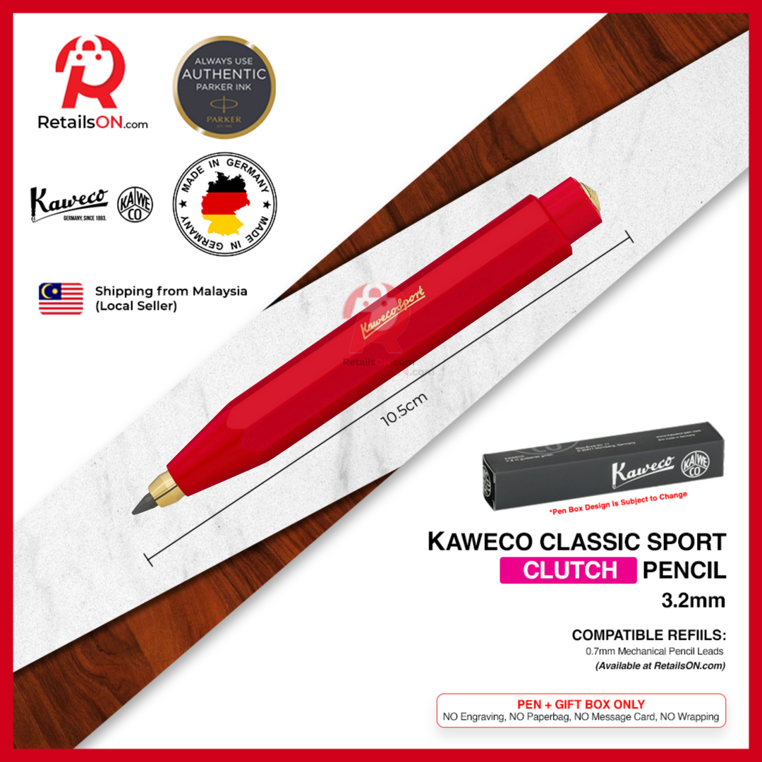 Kaweco Classic SPORT CLUTCH Pencil - Bright Red Gold Trim (3.2mm) / {ORIGINAL} / [RetailsON]