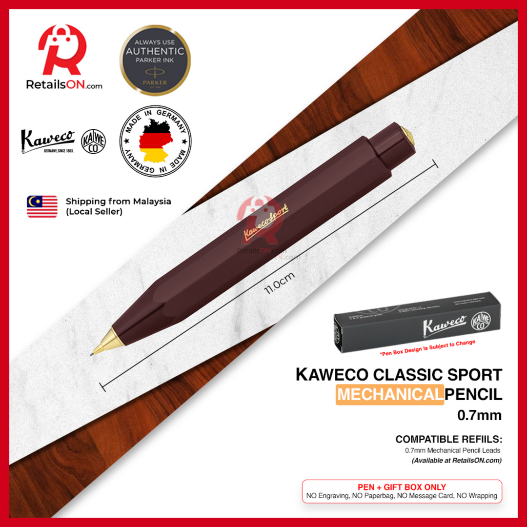 Kaweco Classic SPORT Mechanical Pencil - Burgundy Red Gold Trim (0.7mm) / {ORIGINAL} / [RetailsON]