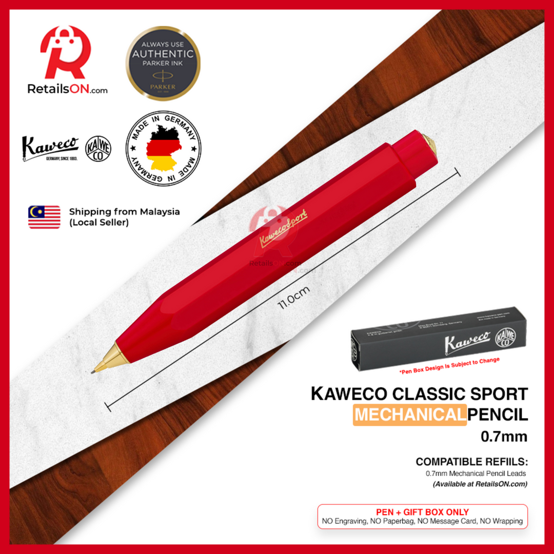 Kaweco Classic SPORT Mechanical Pencil - Bright Red Gold Trim (0.7mm) / {ORIGINAL} / [RetailsON]