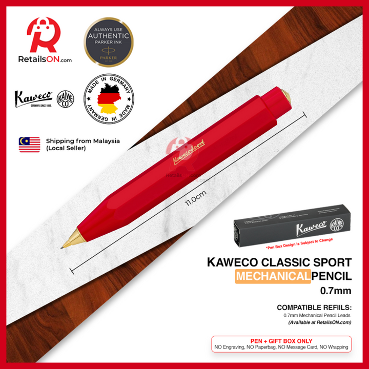 Kaweco Classic SPORT Mechanical Pencil - Bright Red Gold Trim (0.7mm) / {ORIGINAL} / [RetailsON]