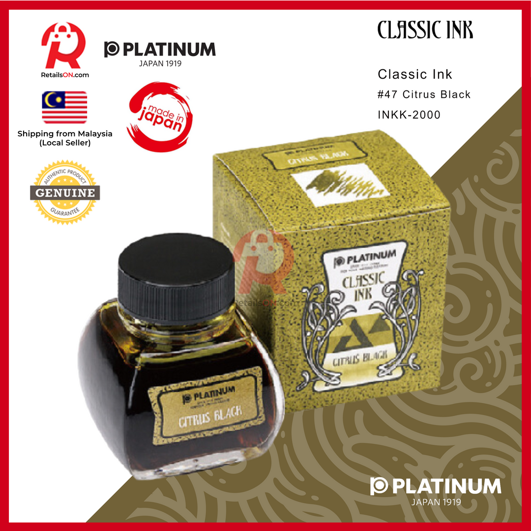 Platinum Ink Bottle Classic 60ml -#47 Citrus Black / Fountain Pen Ink Bottle 1pc (ORIGINAL) / [RetailsON]