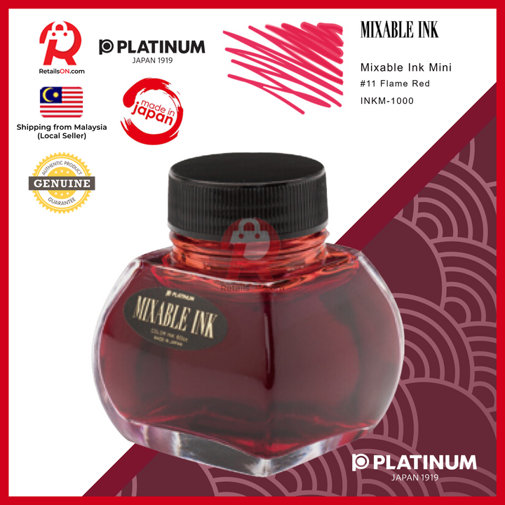 Platinum Ink Bottle Mixable 60ml - #11 Flame Red / Fountain Pen Ink Bottle 1pc (ORIGINAL) / [RetailsON]