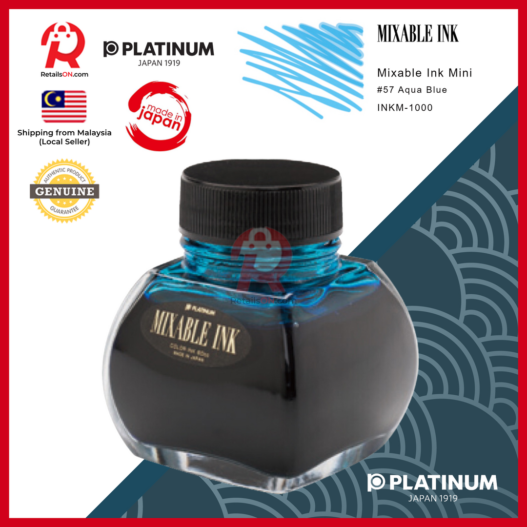 Platinum Ink Bottle Mixable 60ml -#51 Aqua Blue / Fountain Pen Ink Bottle 1pc (ORIGINAL) / [RetailsON]