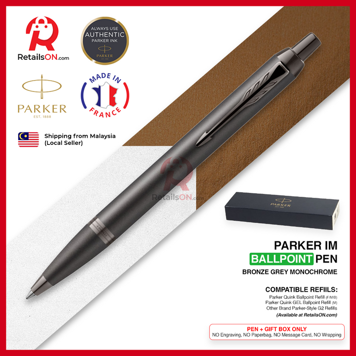 Parker IM Ballpoint Pen - Bronze Grey Titanium Monochrome (with Black - Medium (M) Refill) / {ORIGINAL} / [RetailsON]