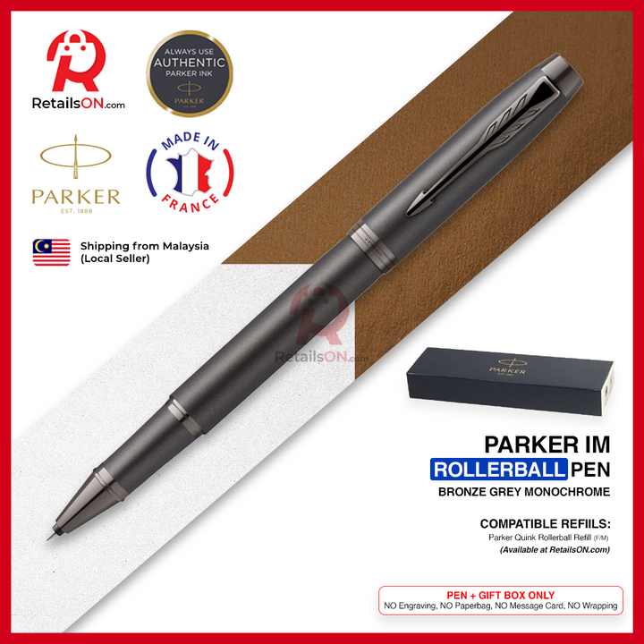 Parker IM Rollerball Pen - Bronze Grey Titanium Monochrome (with Black - Medium (M) Refill) / {ORIGINAL} / [RetailsON]