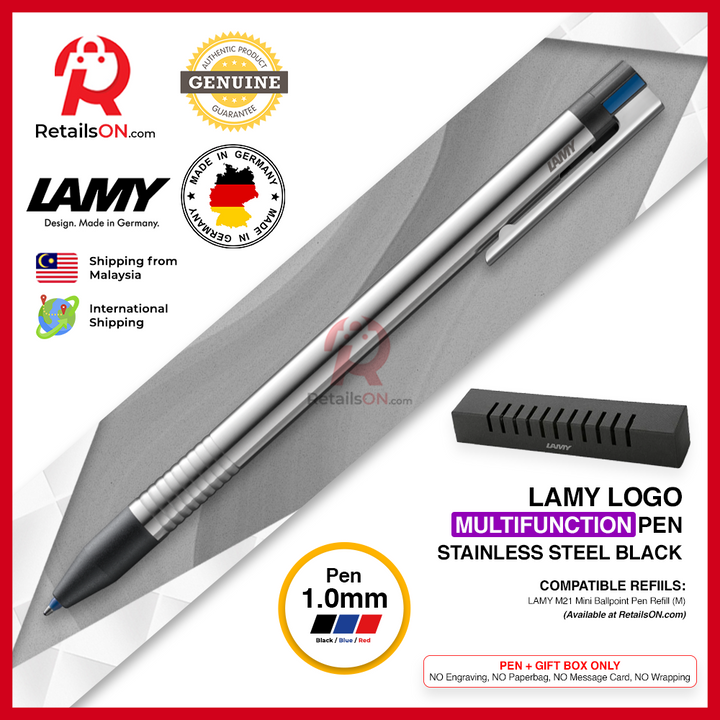 Lamy Logo Multifunction Ballpoint Pen - Steel Black 3 in 1 Refill / {ORIGINAL, Made in Germany} / [RetailsON]