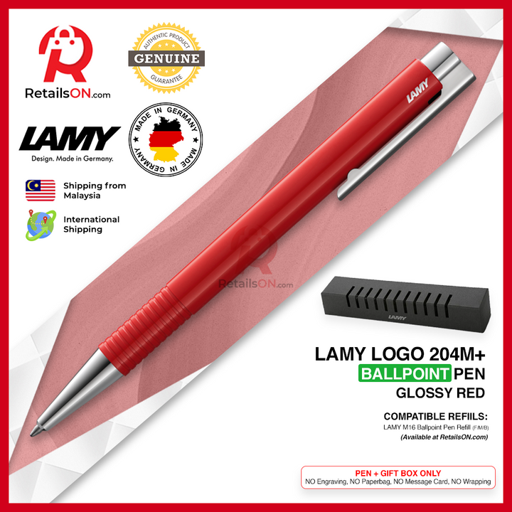Lamy Logo M+ Ballpoint Pen - Red (with Black - Medium (M) Refill) / {ORIGINAL, Made in Germany} / [RetailsON]