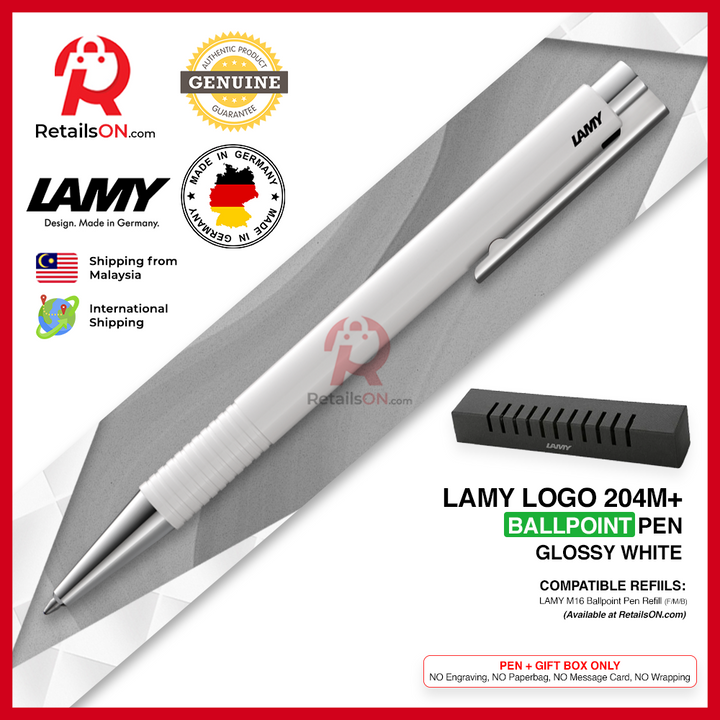 Lamy Logo M+ Ballpoint Pen - White (with Black - Medium (M) Refill) / {ORIGINAL, Made in Germany} / [RetailsON]