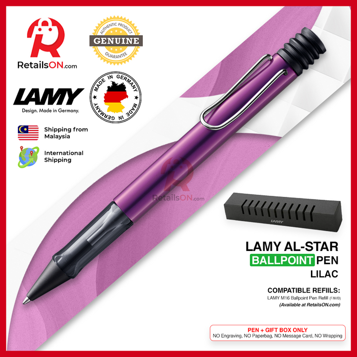Lamy AL-star Ballpoint Pen - Lilac Purple (with Black - Medium (M) Refill) / {ORIGINAL, Made in Germany} / [RetailsON]