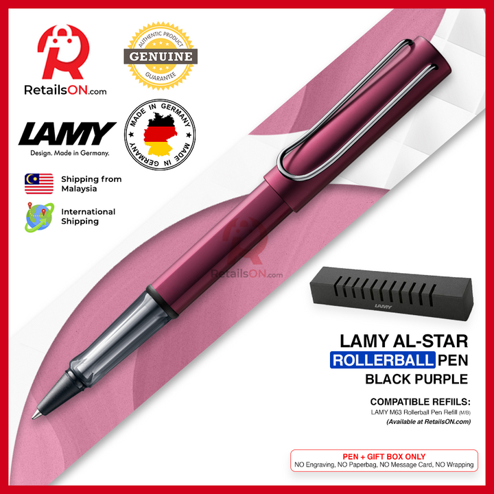Lamy AL-star Rollerball Pen - Black Purple (with Black - Medium (M) Refill) / {ORIGINAL, Made in Germany} / [RetailsON]