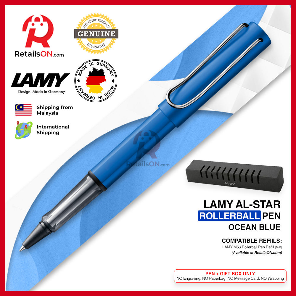 Lamy AL-star Rollerball Pen - Ocean Blue (with Black - Medium (M) Refill) / {ORIGINAL, Made in Germany} / [RetailsON]