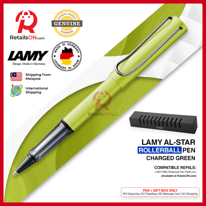 Lamy AL-star Rollerball Pen - Charged Green (with Black - Medium (M) Refill) / {ORIGINAL, Made in Germany} / [RetailsON]