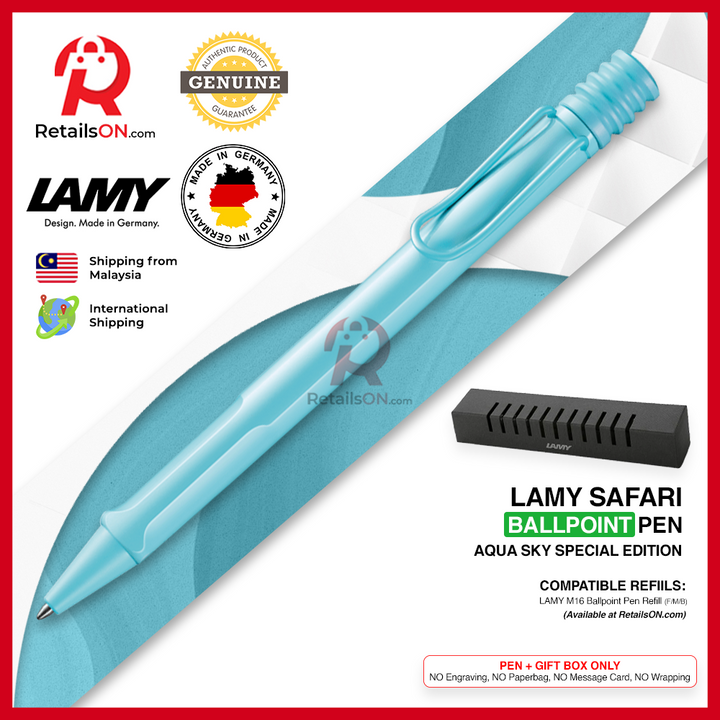 Lamy Safari Ballpoint Pen - Aqua Sky (with Black - Medium (M) Refill) / {ORIGINAL, Made in Germany} / [RetailsON]