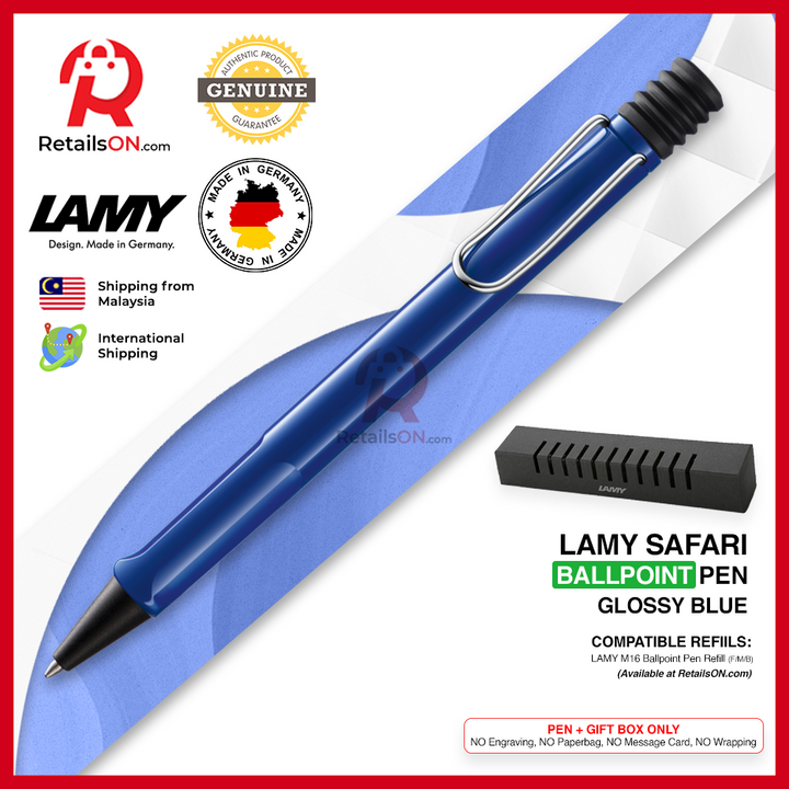 Lamy Safari Ballpoint Pen - Glossy Blue (with Black - Medium (M) Refill) / {ORIGINAL, Made in Germany} / [RetailsON]