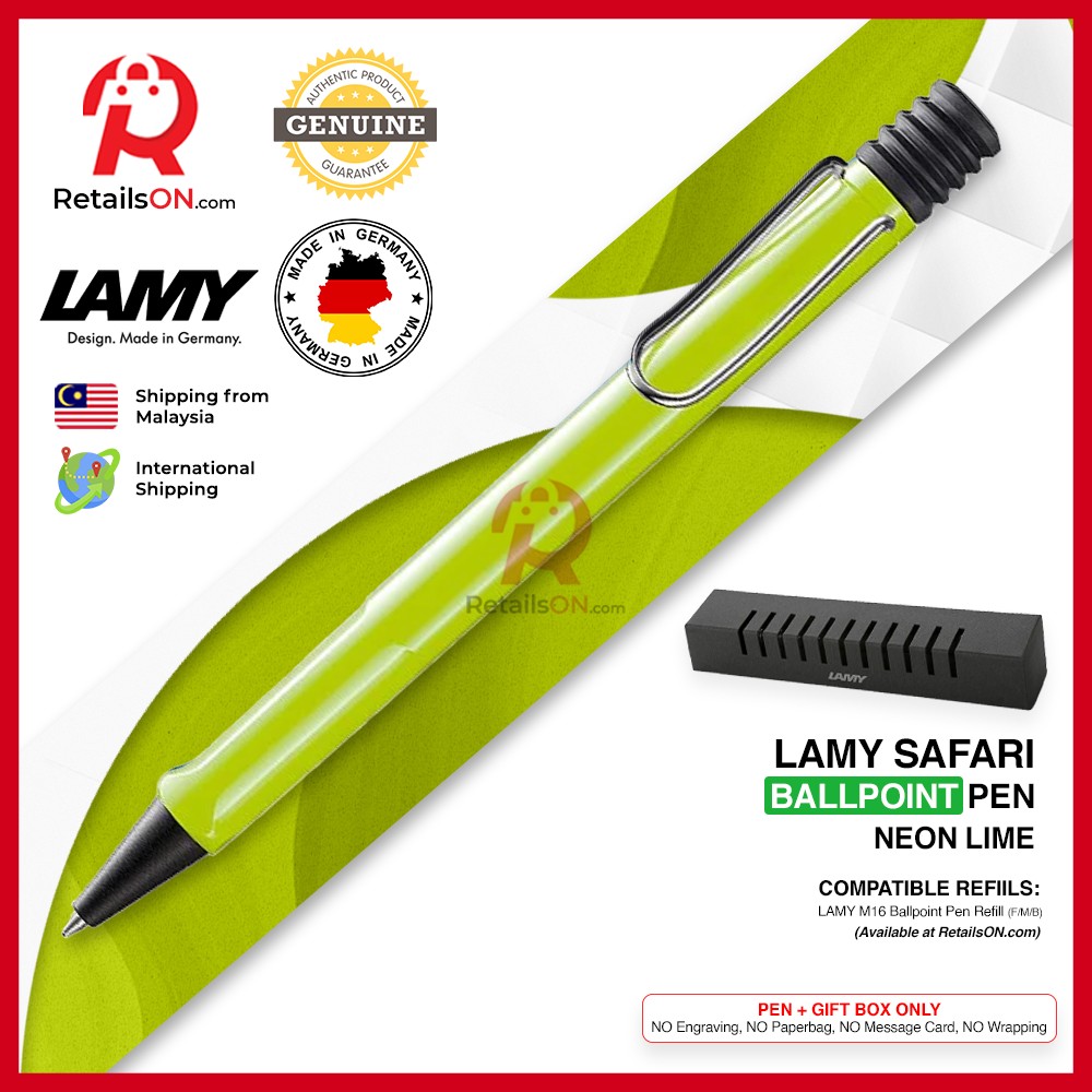 Lamy Safari Ballpoint Pen - Neon Lime (with Black - Medium (M) Refill) / {ORIGINAL, Made in Germany} / [RetailsON]