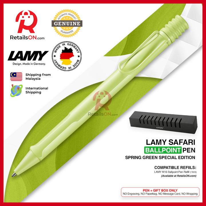 Lamy Safari Ballpoint Pen - Spring Green (with Black - Medium (M) Refill) / {ORIGINAL, Made in Germany} / [RetailsON]