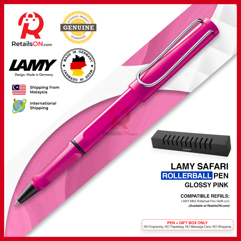 Lamy Safari Rollerball Pen - Glossy Pink (with Black - Medium (M) Refill) / {ORIGINAL, Made in Germany} / [RetailsON]