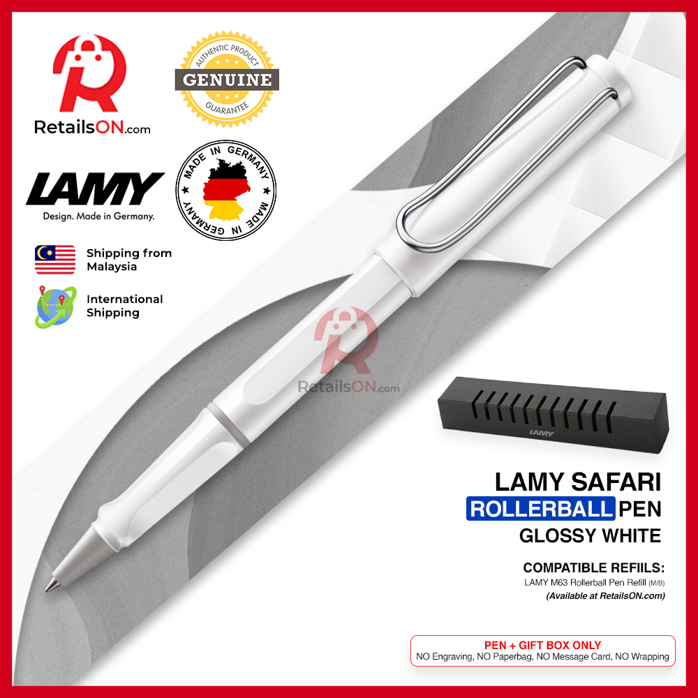 Lamy Safari Rollerball Pen - Glossy White (with Black - Medium (M) Refill) / {ORIGINAL, Made in Germany} / [RetailsON]