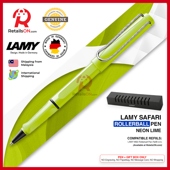 Lamy Safari Rollerball Pen - Neon Lime (with Black - Medium (M) Refill) / {ORIGINAL, Made in Germany} / [RetailsON]