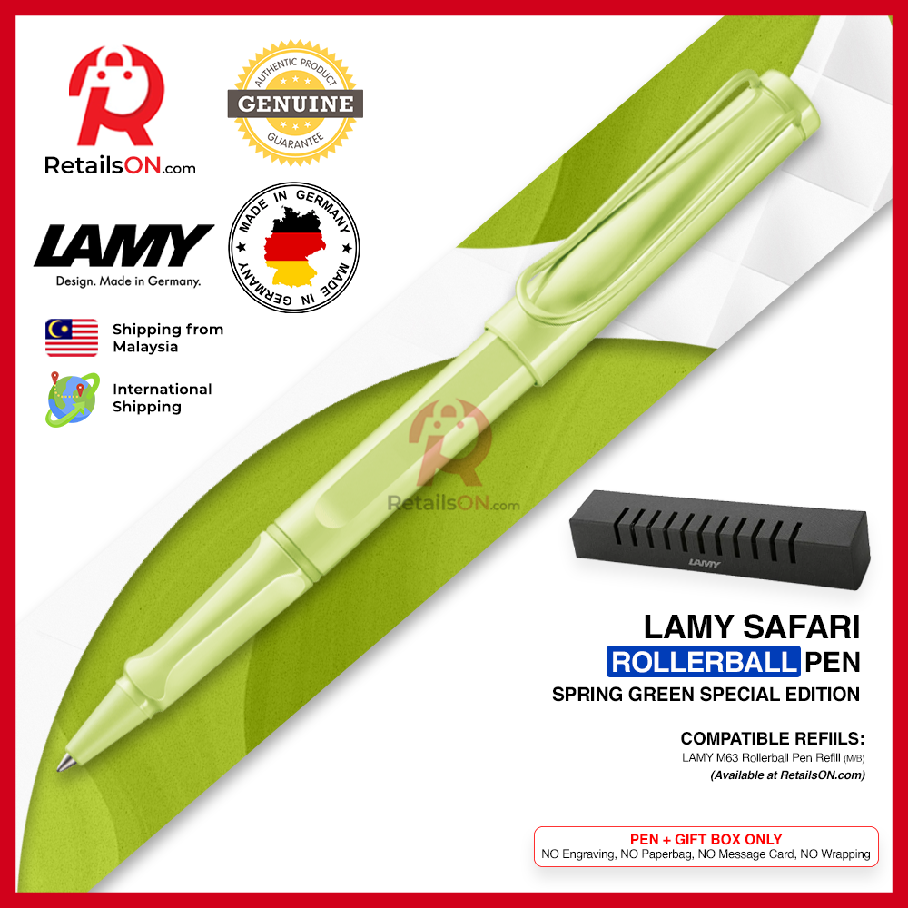 Lamy Safari Rollerball Pen - Spring Green (with Black - Medium (M) Refill) / {ORIGINAL, Made in Germany} / [RetailsON]
