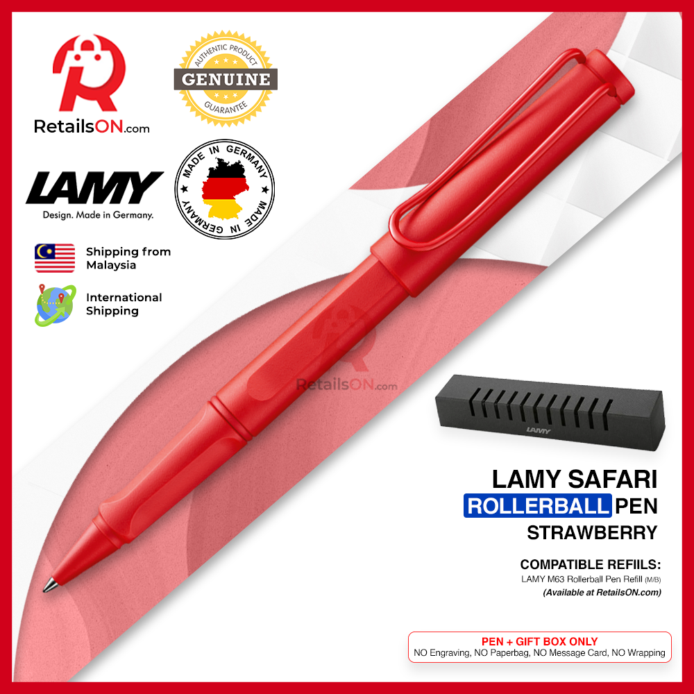 Lamy Safari Rollerball Pen - Strawberry (with Black - Medium (M) Refill) / {ORIGINAL, Made in Germany} / [RetailsON]