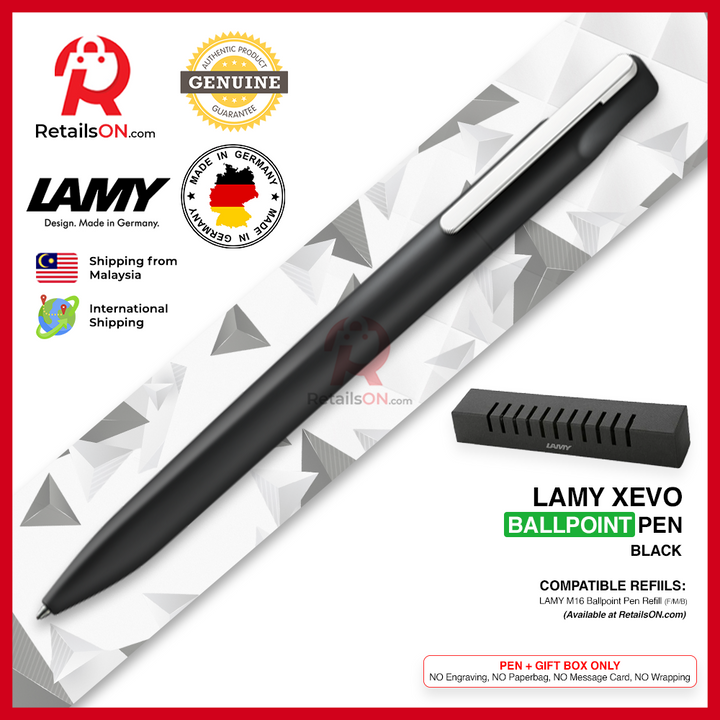 Lamy Xevo Ballpoint Pen - Black (with Black - Medium (M) Refill) / {ORIGINAL, Made in Germany} / [RetailsON]