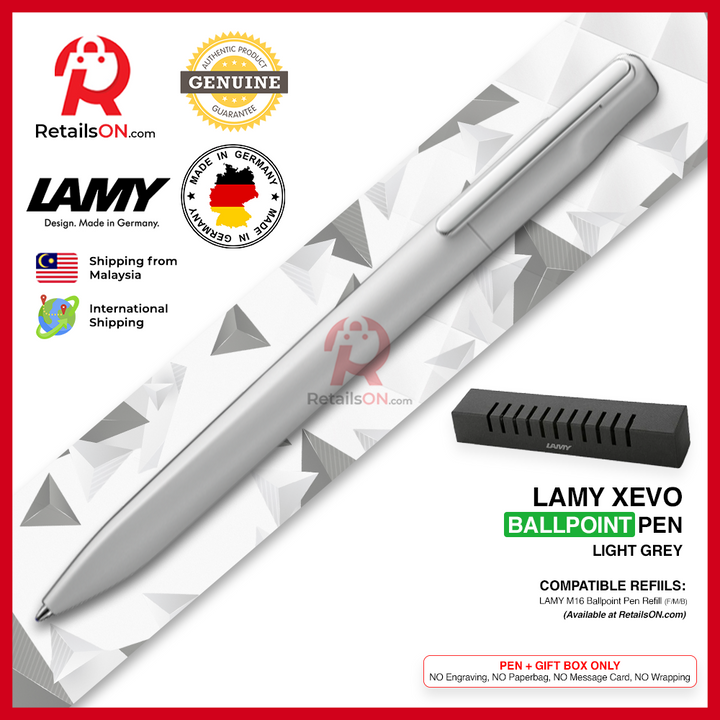 Lamy Xevo Ballpoint Pen - Light Grey (with Black - Medium (M) Refill) / {ORIGINAL, Made in Germany} / [RetailsON]