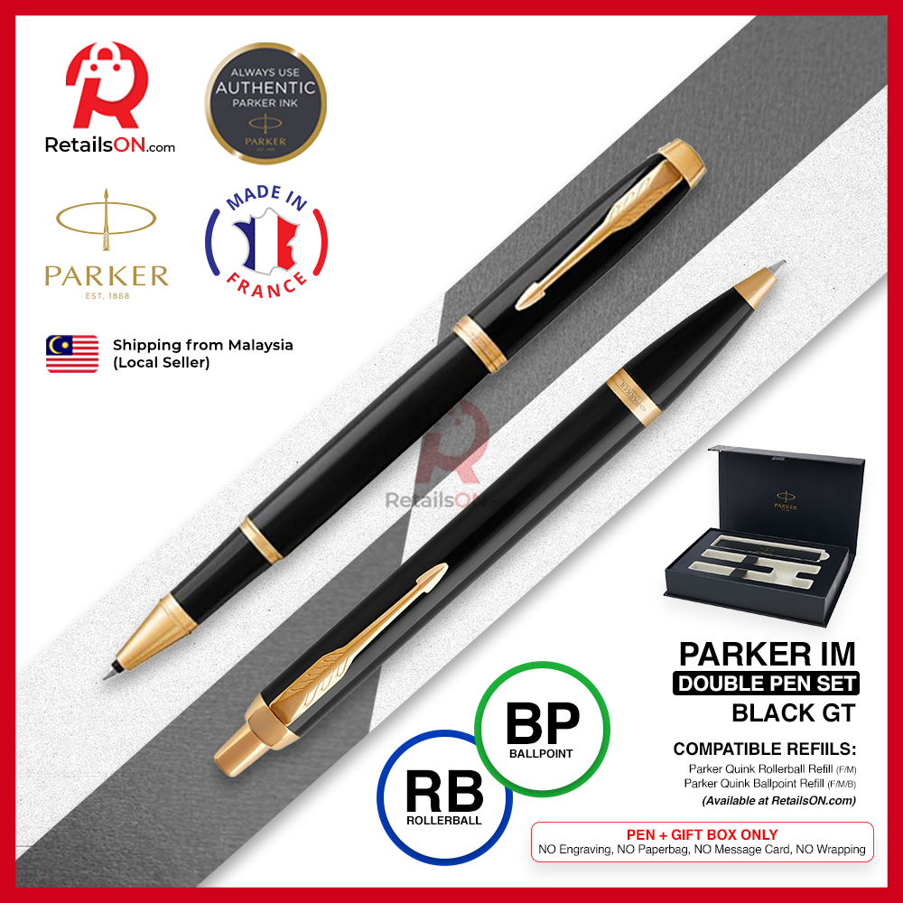 Parker IM Double Pen Gift Set - Rollerball and Ballpoint Pen (with Black - Medium (M) Refill) / {ORIGINAL} / [RetailsON]
