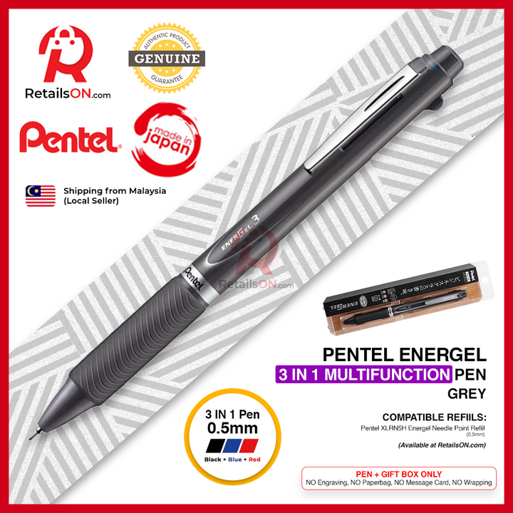 Pentel Energel Multifunction Pen (3 IN 1) - 0.5mm - Dark Grey / 3 Colours Gel Pen / {ORIGINAL} / [RetailsON]